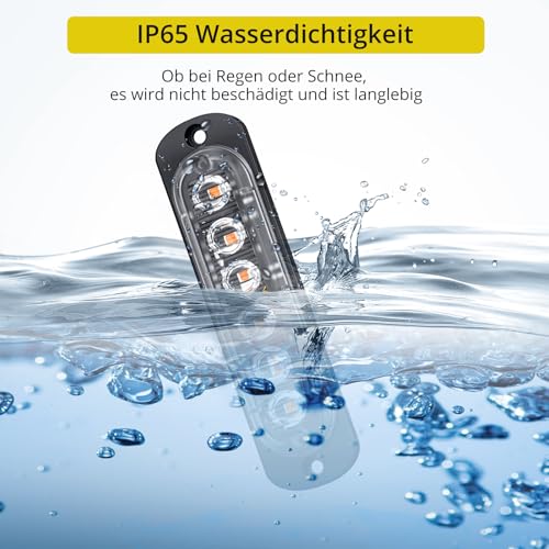 PROZOR Frontblitzer LED 4 PCS Warnleuchte 6 CREE LED Blitzer 12V / 24V Autolicht Orange 18 Modi Blitzlicht für PKW LKW