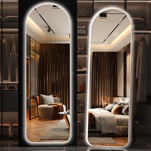 Hasipu Full Length Mirror with Lights, 65\" x 22\" Diamond Arch LED Mirror, Freestanding Floor Mirror, Wall Mounted Mirror Dimming and 3 Color Modes