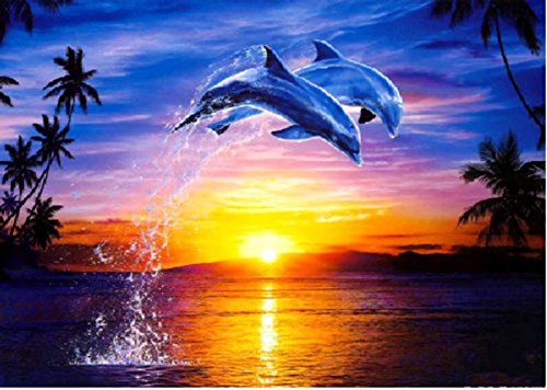 ESOOR 5D DIY Diamond Painting, Cross Stitch DIY Diamond Kits de peinture Arts Two Dolphins 12X16 Pouces