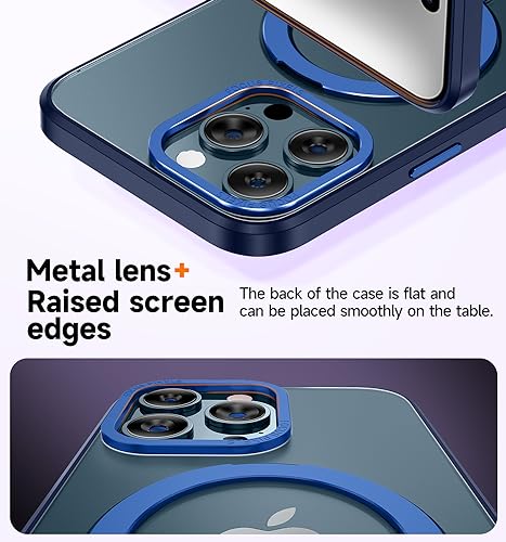 MAGIC JOHN for iPhone 15 Pro Max Case [Compatible with Magsafe] [with Magnetic Metal Stand][Military Grade Shockproof][Anti Yellowing],Translucent Matte Back with Soft Edge,Blue by MAGIC JOHN - Image 6