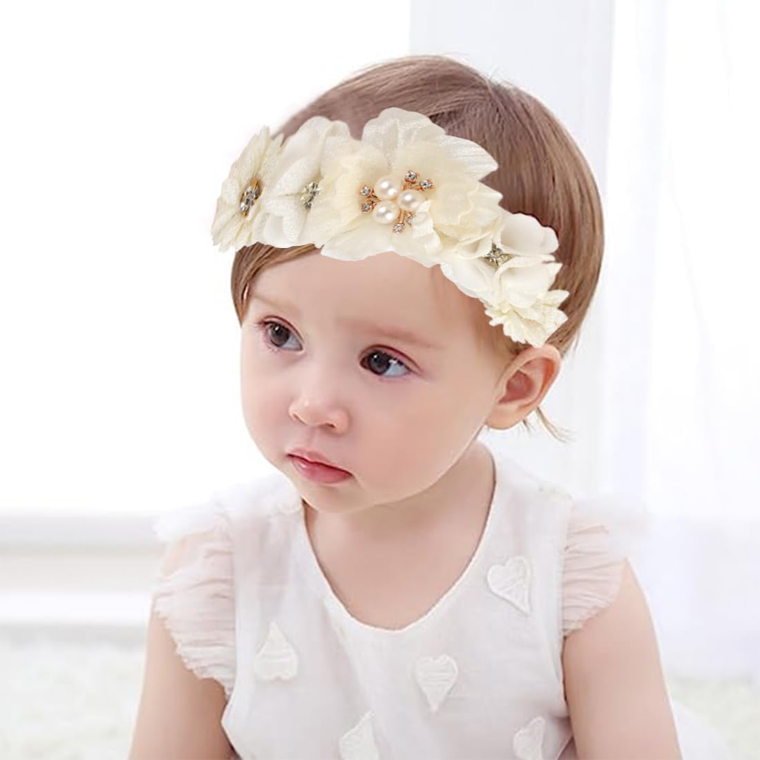 3 StückBaby Mädchen Nylon Stirnbänder Blume elastisches Haarband Schleifen Haarschmuck für Neugeborene Kleinkinder
