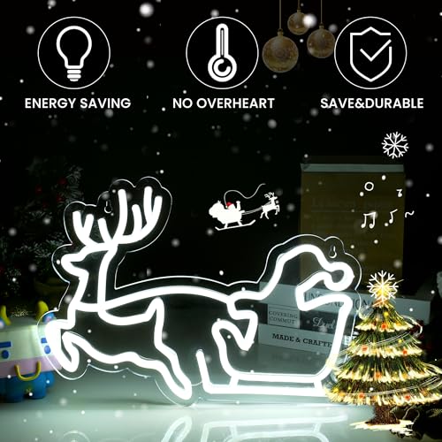 Image of Santa Claus And The Sled Neon Sign Christmas white LED Sign Light,Art Wall Decorative Night Light 3 Colors for Indoor Party Kids Bedroom Wedding Bar Pub Club Christmas Decor,15.94 inch*11.22 inch