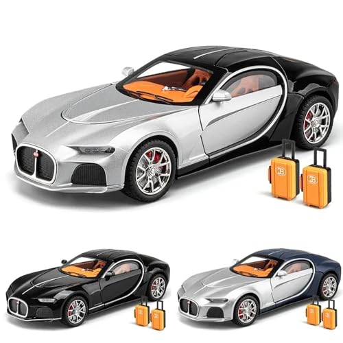 Image of 1:24 Scale Bugatti Toy Car for Kids Atlantic Model Car Diecast Metal Light Sound Pull Back Openable Door