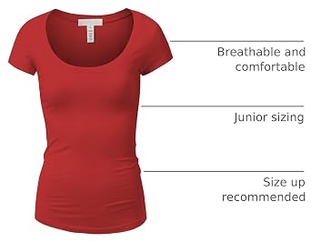 Active Basic Womens Plain Basic Deep Scoop Neck with Cap Short Sleeves - Red - Small