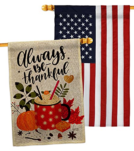 Angeleno Heritage Always Burlap House Flag Pack Fall Thanksgiving Turkey Give Thanks Gobble Pumpkin Season Autumntime Cornucopia Embroidery Banner Small Garden Yard Gift Double-Sided, Made in USA