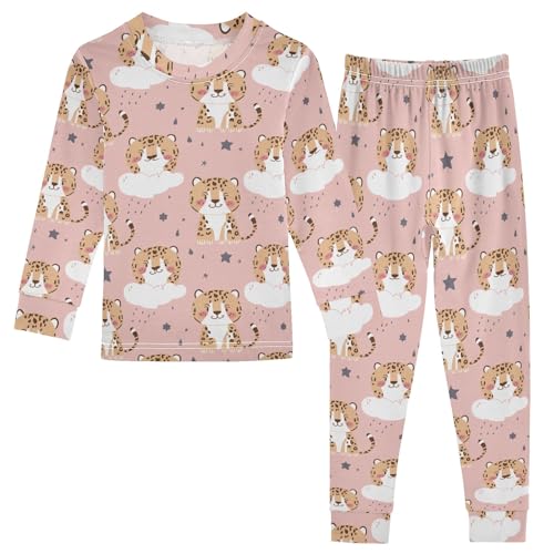ODAWA Fall Pajamas Leopard Clouds Pink Cotton Clothes Pyjamas Sets 18M