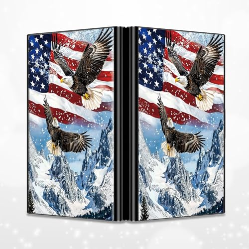 Image of Slim Credit Card Holder, Eagle Iceberg American Flag RFID Blocking Metal Wallet for Men & Women, Aluminum Minimalist Hard Case Pocket-Sized Business Cards Organizer (Fits Up to 10 Cards)