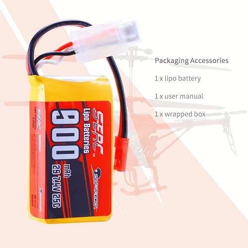 Miniatura 7 de SUNPADOW 7.4V 2S RC Small Lipo Battery 25C 900mAh with JST Connector Rechargeable for RC Airplane Receiver Aircraft Quadcopter Helicopter Drone FPV