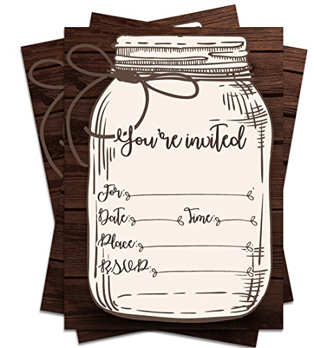 Product Hut 25 Rustic Country Mason Jar 'You're Invited' 5x7 Printed Party Invitations with Envelopes