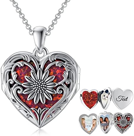 SOULMEET Heart Shape/Round Sterling Silver Locket Necklace that Holds Picture Photo Locket Necklace Jewelry Gift for Women Girls Birthday Mothert's Day