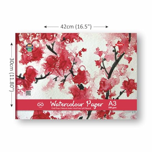 Image of anupam Water Colour Book for Painting Sketching Drawing Notebook Watercolor 20 Sheets A3, 200GSM, White (WC PaintingBK 200 GSM A3)