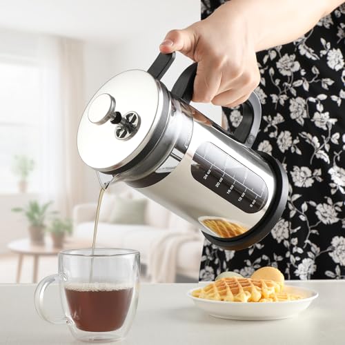 CHDEXU French Press Coffee Maker 34 oz, 1000ml Borosilicate Glass Stainless Steel Coffee Brewer with Reusable Filters Portable Coffee Press for Kitchen Travel Camping - Image 2