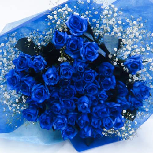 Amazon｜ブルーローズ 60本 とかすみ草の 花束 奇跡の青いバラ 花言葉