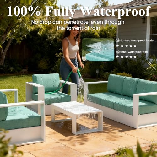 Image of LayinSun Oversized Aluminum Outdoor Furniture, 1 Piece Patio Lovseat Sofa, Deep Seating and Upgraded 6-inch Cushions for Porch, Balcony, Deck