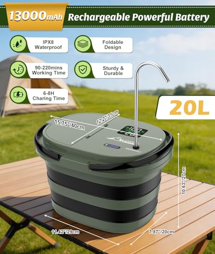 Ducha portátil WADEO para camping con cubeta de 20L y batería recargable de 13000mAh miniatura 2