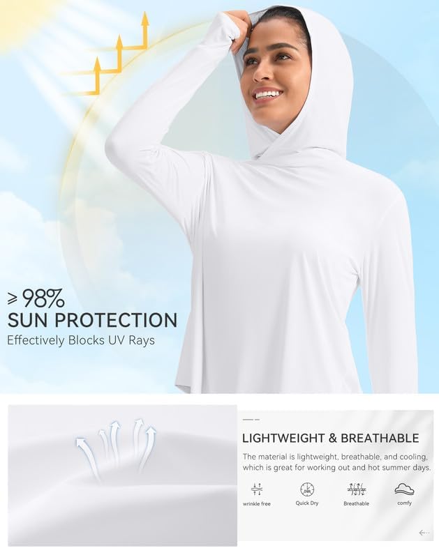 Pudolla Women's Sun Protection Shirt UPF 50+ Long Sleeve Lightweight UV Hoodie for Women Hiking Outdoor Fishing Summer - Image 4