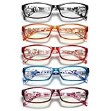 kunchu 5 Pack Reading Glasses for Women - Blue Light Blocking Spring Hinge Computer Readers Anti Glare UV Eyeglasses (MIX1, 1.5) (Unknown Binding)