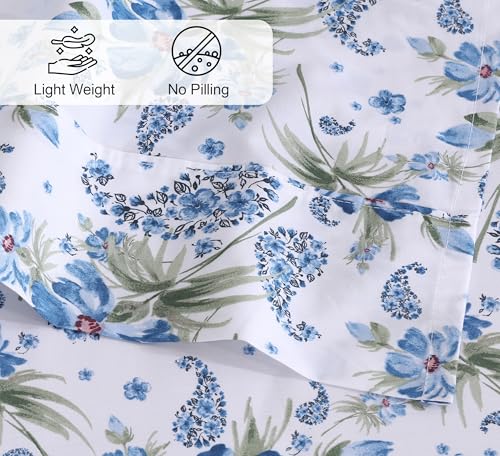 RUVANTI 100% Cotton Twin XL Sheet Sets, 3 Pieces, Soft & Breathable Percale Weave Bedding, Deep Pocket 16", Hotel Standard, Crisp Cool Feel, Durable, Perfect Size Floral Sheets, Paislyona
