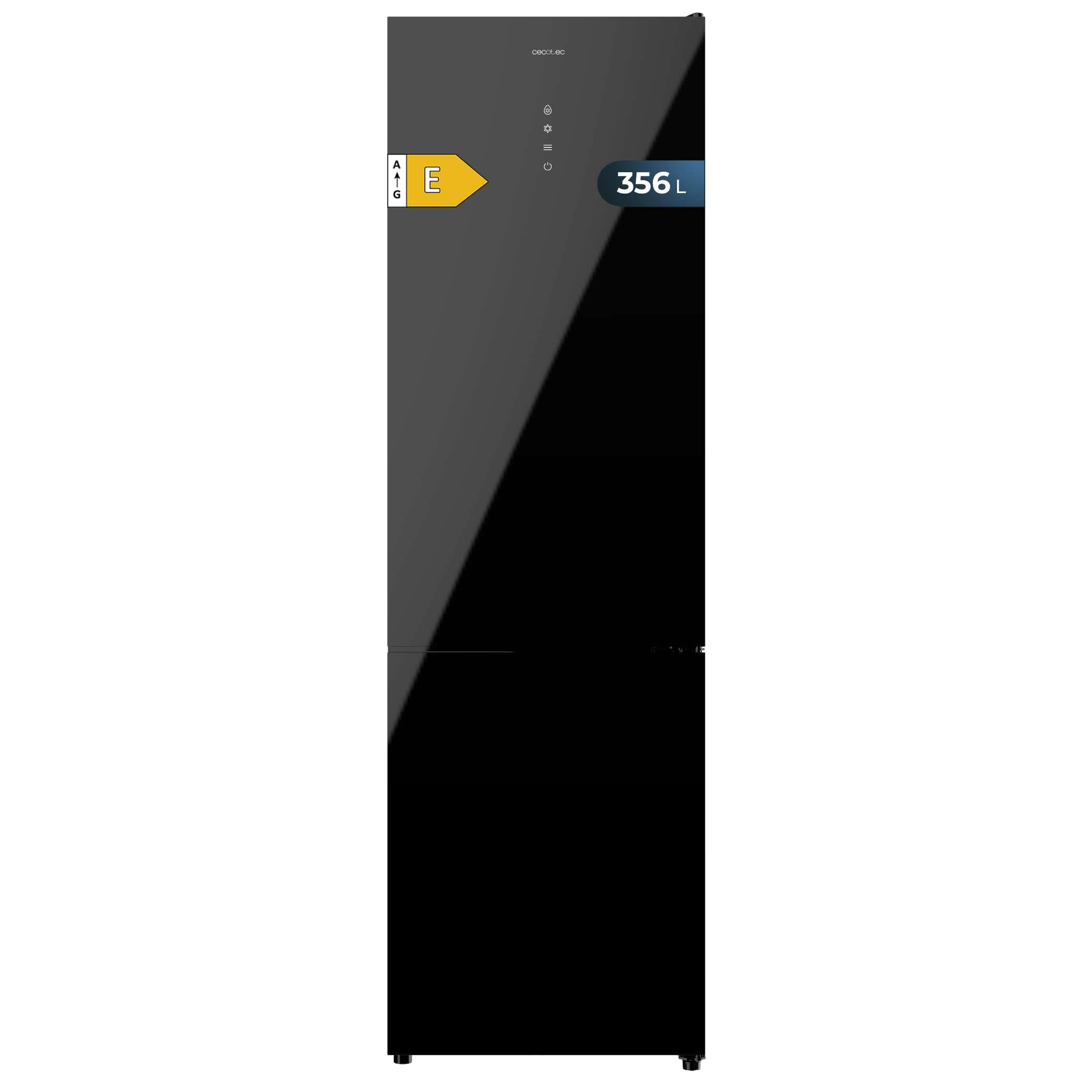Cecotec Kühl-Gefrierkombination Bolero CoolMarket Combi 356 Black Glass E. Inverter Plus Kompressor Kühl-Gefrierkombination Schwarzes Glas 200X59, 356L, No Frost, Klasse E, Multiairflow, Fast Cooling