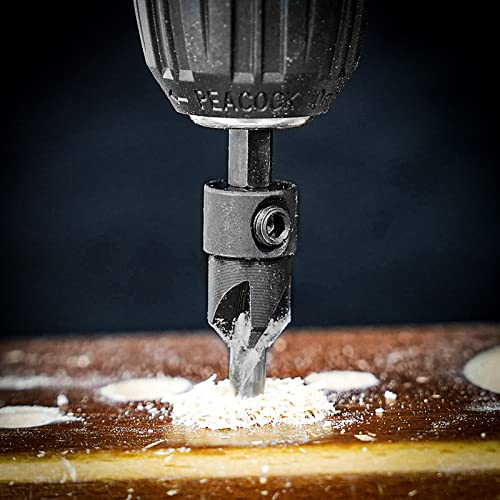 Countersink Drill Bit Set 5Pcs Hss M2 With Adjustable Drill Bit Depth Stop, Tapered Drill Bits Secured With 1/4 Inch Quick Change Hex Shank And Allen Wrench #TOP4