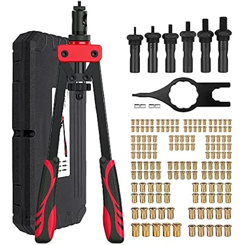 Proster 14" Heavy duty Hand Rivet Nut thread Setter Kit with 6pcs Metric Mandrels 150Pcs Rivet Nut Red Cover