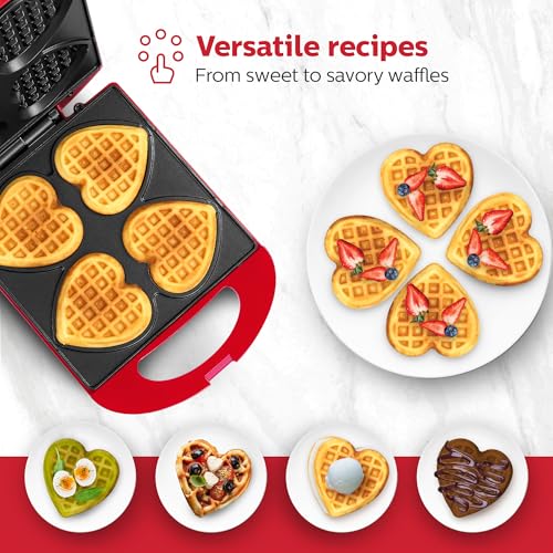 Image of Holstein Housewares HF-09031R Non-Stick Heart Waffle Maker, Red