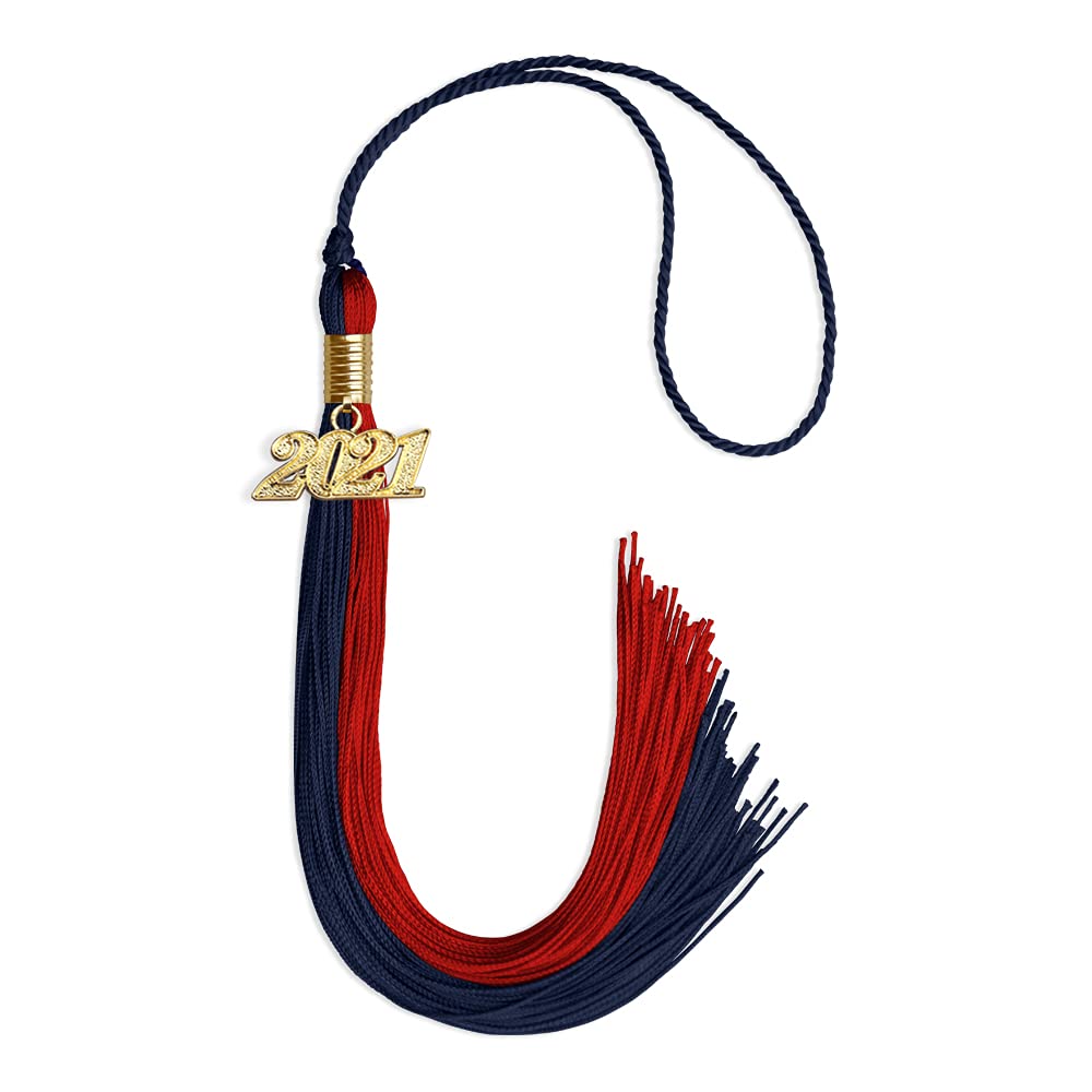 Endea Graduation Double Color Tassel with Gold Date Drop (Dark Navy Blue/Red, 2021)