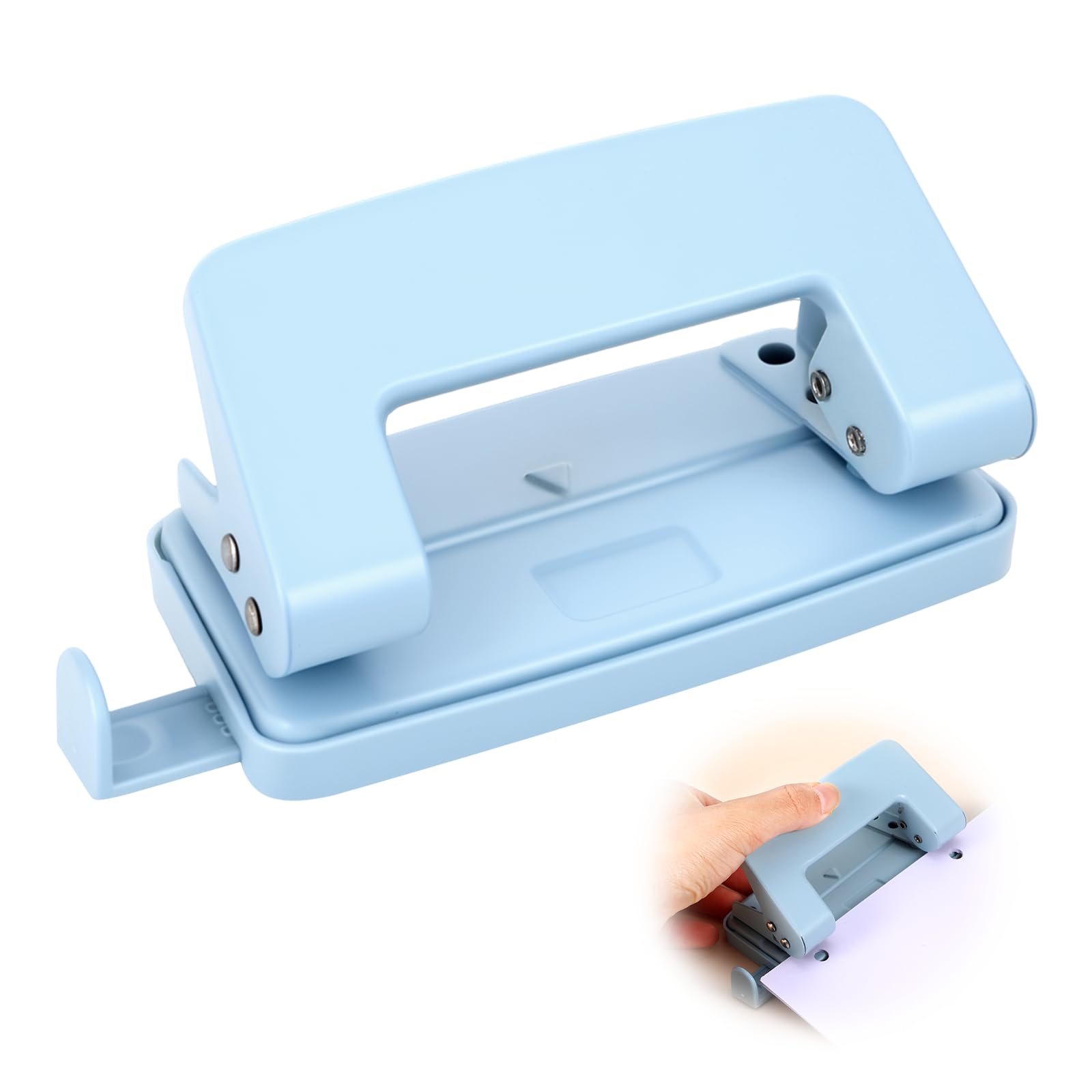 2 Hole Punch, Metal Blue Two Hole Punch for Crafts, 8 Sheet Capacity, Adjustable Manual Paper Puncher Office Punchers for A4/A5/B5 Looseleaf Book and