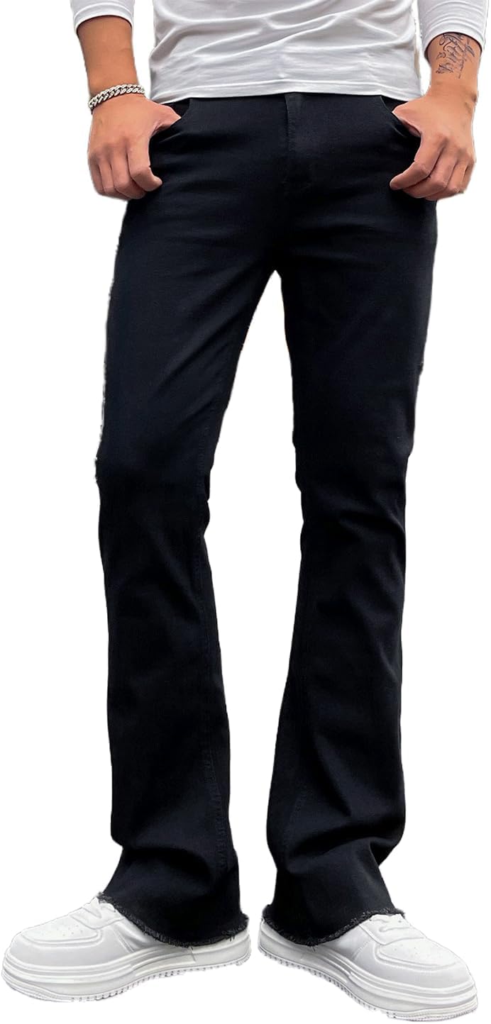 Men's Straight Leg Boot Cut Jeans Stretch Slim Fit Flared Jeans Light Wash Vintage Skinny Denim Pants - Image 3