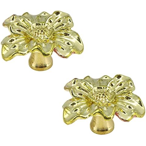 Tighall Rose Shape Solid Brushed Brass Cabinet Knobs Single Hole Knobs Mid-Century Vintage Style Handles Kitchen Cupboard Knob Rose Flower Drawers Handles (Golden, 2PCS) Cover