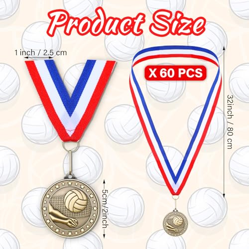 Image of Remuuly 60 Pcs Gold Award Medals 2 Inch Soccer Baseball Volleyball Football Cheer Trophy Medals Metal Awards Bulk with Neck Ribbons Trophy Prize Gifts for Sports Competitions