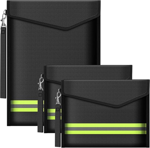 Bolsa de archivo ignífugo de 3 piezas,material de fibra de vidrio de doble capa,bolsa de almacenamiento de seguridad ignífuga e impermeable para proteger objetos de valor, pasaportes, documentos