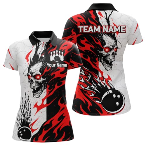 Custom Skull Bowling Shirts for Men Women Team Bowling Jerseys Bowling Polo Shirts and Bowling Quarter Zip