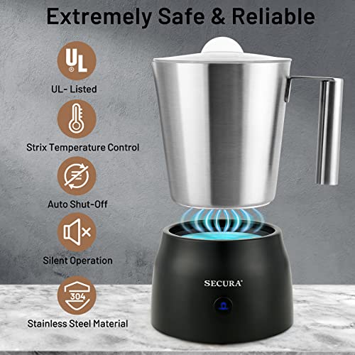 Image of Secura 17oz Detachable Milk Frother and Steamer, Stainless Steel Electric Hot /Cold Foam Maker for Lattes, Cappuccinos & Hot Chocolate, Upgraded 2-in-1 Whisks, Non-Stick & Teflon-Free Design