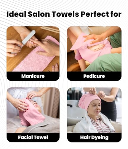 Image of Avalon Towels Salon Towel - Pink Hand Towels Bulk Pack of 24 - 100% Cotton Absorbent Spa, Facial & Gym Towel for Working Out - 16x27 Inches (Not Bleach Proof)