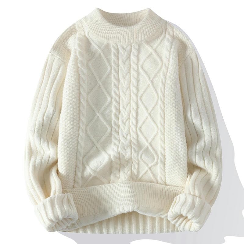 Pull tressé épais pour homme style coréen à col mi-haut - 3