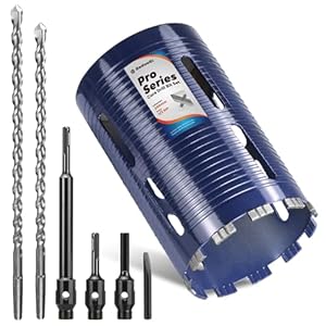 DaduoRi Pro 152mm x 240mm Core Drill Bit Set, Includes 3 Adapters(240mm & Regular SDS Plus, Hex), 2 Extra Long Centre Bits(290mm/300mm) - For Deep Holes in Concrete, Brick Block, Stone, 1/2" BSP