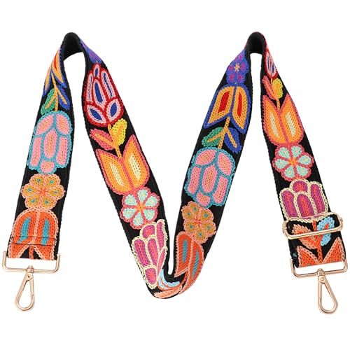 Image of Wide Purse straps Crochet Flower replacement crossbody for Handbag Adjustable Embroidery Knit Guitar Shoulder strap