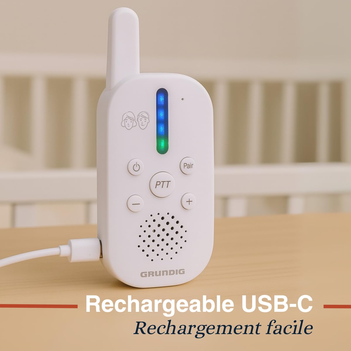 Grundig Babyphone Audio DECT - s150 m - Unité Parents-bébé - Indicateur sonore LED et Fonction réponse - Accessoires Chambre d'enfant - Blanc