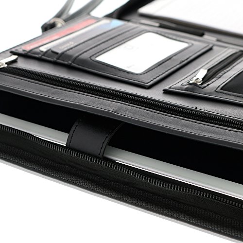 Junior Zippered Business Padfolio with 5x8 Notepad - Black Faux Leather A5 Binder Portfolio & Organizer Folder with 8 Inch Tablet Sleeve by Lautus Designs - Thumbnail 4