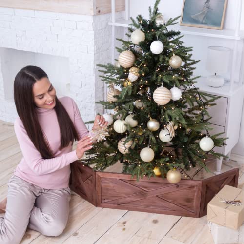 Rustic Wooden Tree Collar Box - Farmhouse Christmas Tree Stand Decor With Vintage Weathered Wood (Folding, Brown) - Christmas Tree Box Stand Farmhouse Rustic Decor - Vintage Weathered Wood Decoration #TOP4