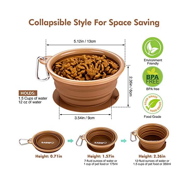 BARWO-Collapsible-Dog-Bowl-with-Non-Skid-Suction-Base-100-Pure-Silicone-Foldable-Water-Bowl-Portable-Dog-Bowl-for-Travel-Hiking-Camping-350mL-1-Piece Portable Dog Bowl for Camping