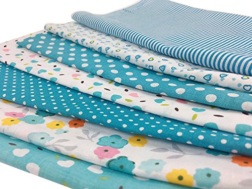 Quilting Fabric, Misscrafts 7pcs 50 x 50cm Cotton Blending Textile Craft Fabric Bundle Fat Quarter Patchwork Pre-Cut Quilt Squares for DIY Sewing Scrapbooking Dot Floral Pattern (Blue) - Thumbnail 5