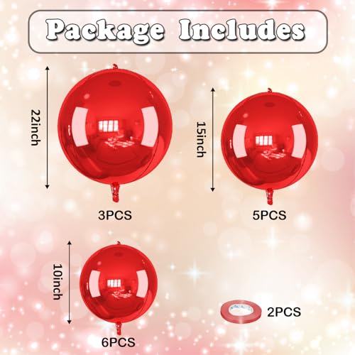 Image of 14 Pcs Red Round Foil Balloons Halloween Maroon 4D Ball Balloons | Metallic Dark Red Balloon Mylar Balloon for Vampire Horror Christmas Valentine's Day Birthday Grad New Year Party Decoration