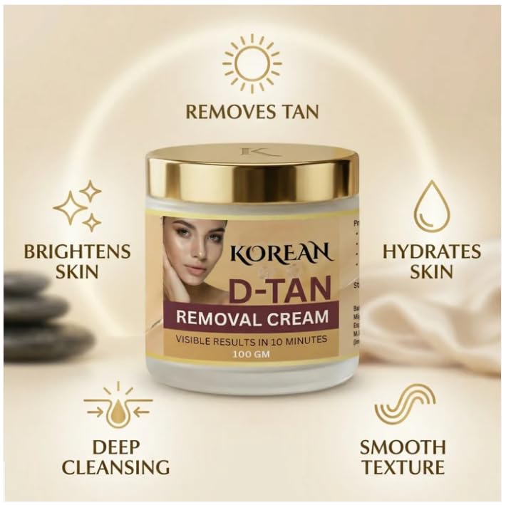 Image of Korean D-Tan Removal Cream Skin Brightening & Tan Removal Face and Body Cream for Dark Spots, Sun Tan, and Uneven Skin Tone (Pack of 1)