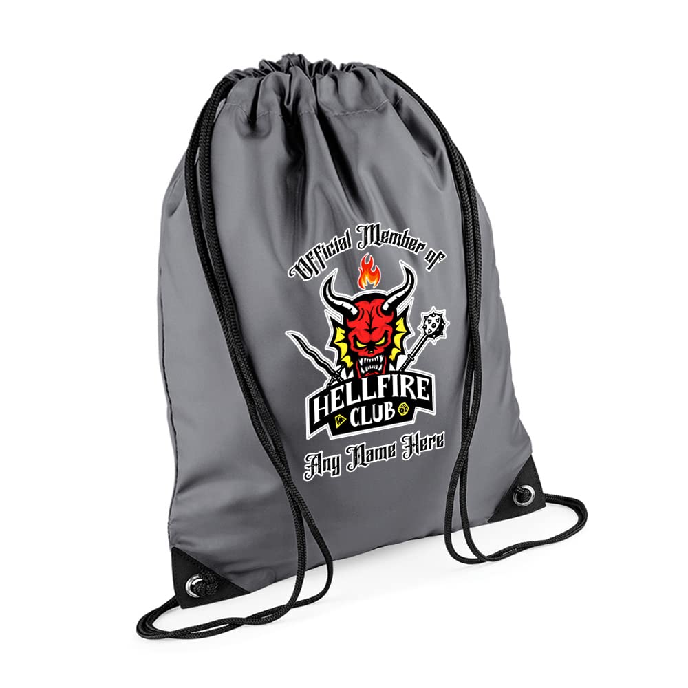 Personalised Official Member Of Hellfire Club Custom Name Birthday, For Men Women Girl Boy Drawstring Bag, PE Gym Kit Swimming, Sport Rucksack. (Graphite Grey)
