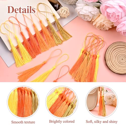 Image of NACHLYNN 120 Pcs Bookmark Tassels Bulk 13cm /5 Inch Silky Handmade Soft Craft Mini Tassels for Jewelry Keychain Making with Loops for Dress Decoration DIY Craft Accessory (Yellow Series)