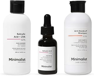 Minimalist Salicylic Acid Complete Acne & Dandruff Control Kit | 2% BHA Face Serum + Anti Dandruff Shampoo + Oil Control S... Price In India