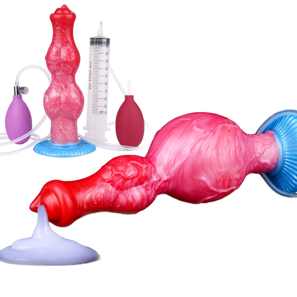 Jixaxe Realistischer Wolf Hund Ejakulation Dildo Alien Doppel Knoten Penis Dildos mit spritzfunktion Aufblasbarer Monster XXL Analdildos Analplug Buttplug Prostata Masturbates Sexspielzeug Frau Männer