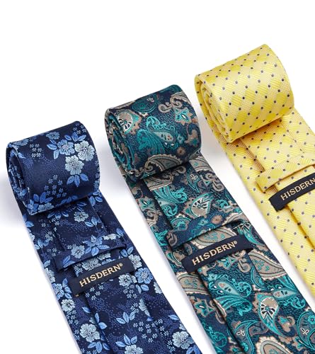 Image of HISDERN Mens Ties and Pocket Square Set Business Elegant Ties for Men Classic Lot 3 Pcs Wedding Party Neckties & Handkerchief